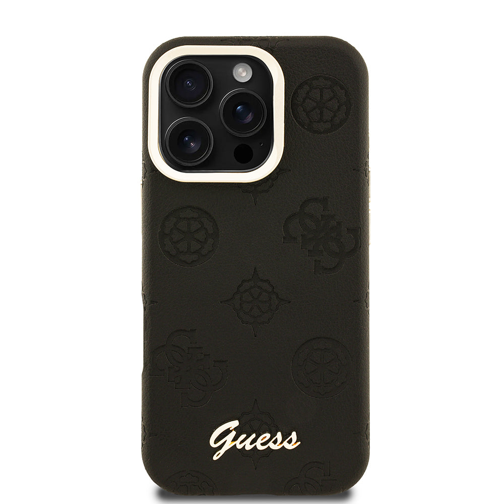 iPhone 16 Pro Max Kılıf Guess Orjinal Lisanslı M-safe Şarj Özellikli Sıcak Baskılı Yazı Logolu Kamera Standlı PU Deri Peony Kılıf