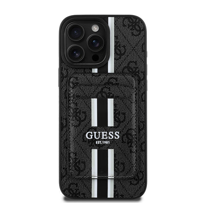 iPhone 16 Pro Max Kılıf Guess Orjinal Lisanslı M-safe Şarj Özellikli 4G Desenli Çizgili Kartlıklı Kılıf