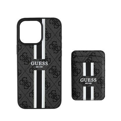 iPhone 16 Pro Max Kılıf Guess Orjinal Lisanslı M-safe Şarj Özellikli 4G Desenli Çizgili Kartlıklı Kılıf