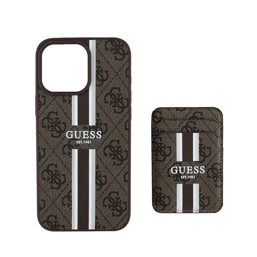iPhone 16 Pro Max Kılıf Guess Orjinal Lisanslı M-safe Şarj Özellikli 4G Desenli Çizgili Kartlıklı Kılıf