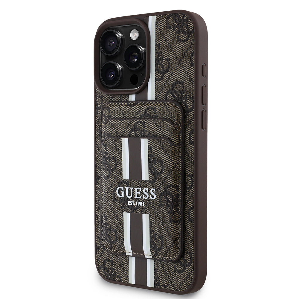 iPhone 16 Pro Max Kılıf Guess Orjinal Lisanslı M-safe Şarj Özellikli 4G Desenli Çizgili Kartlıklı Kılıf