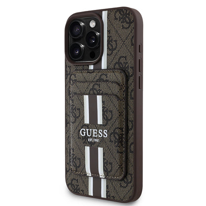 iPhone 16 Pro Max Kılıf Guess Orjinal Lisanslı M-safe Şarj Özellikli 4G Desenli Çizgili Kartlıklı Kılıf