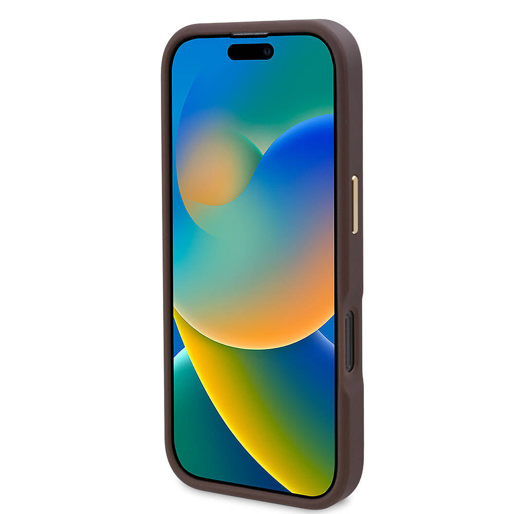 iPhone 16 Pro Max Kılıf Guess Orjinal Lisanslı M-safe Şarj Özellikli 4G Desenli PU Metal Plaka Klasik Logolu Kılıf