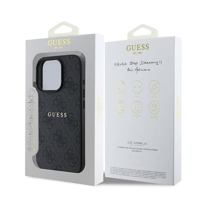 Apple iPhone 16 Pro Max Kılıf Guess Orjinal Lisanslı Magsafe Şarj Özellikli 4G Desenli Yazı Logolu Kapak Siyah