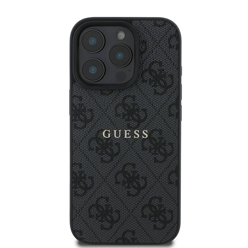 Apple iPhone 16 Pro Max Kılıf Guess Orjinal Lisanslı Magsafe Şarj Özellikli 4G Desenli Yazı Logolu Kapak Siyah