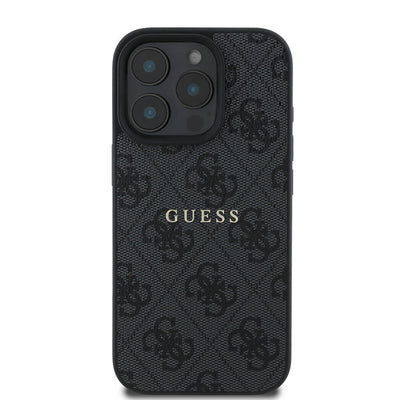 Apple iPhone 16 Pro Max Kılıf Guess Orjinal Lisanslı Magsafe Şarj Özellikli 4G Desenli Yazı Logolu Kapak Siyah