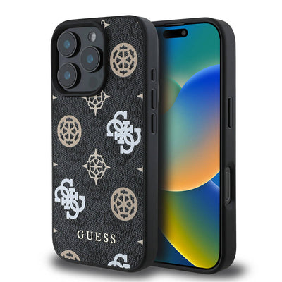 Apple iPhone 16 Pro Max Kılıf Guess Orjinal Lisanslı Magsafe Şarj Özellikli 4G Desenli Yazı Logolu Peony Kapak Pembe