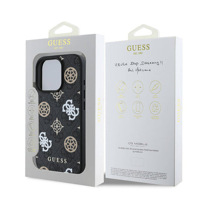 Apple iPhone 16 Pro Max Kılıf Guess Orjinal Lisanslı Magsafe Şarj Özellikli 4G Desenli Yazı Logolu Peony Kapak Kahverengi