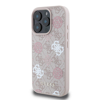 Apple iPhone 16 Pro Max Kılıf Guess Orjinal Lisanslı Magsafe Şarj Özellikli 4G Desenli Yazı Logolu Peony Kapak Kahverengi