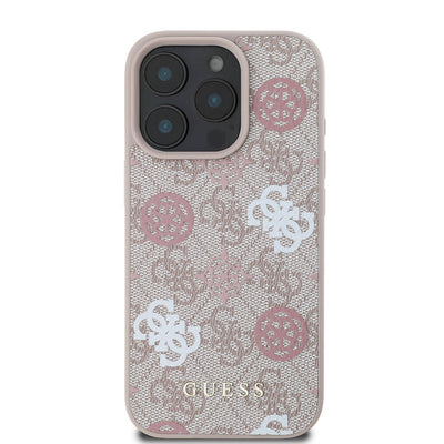 Apple iPhone 16 Pro Max Kılıf Guess Orjinal Lisanslı Magsafe Şarj Özellikli 4G Desenli Yazı Logolu Peony Kapak Kahverengi