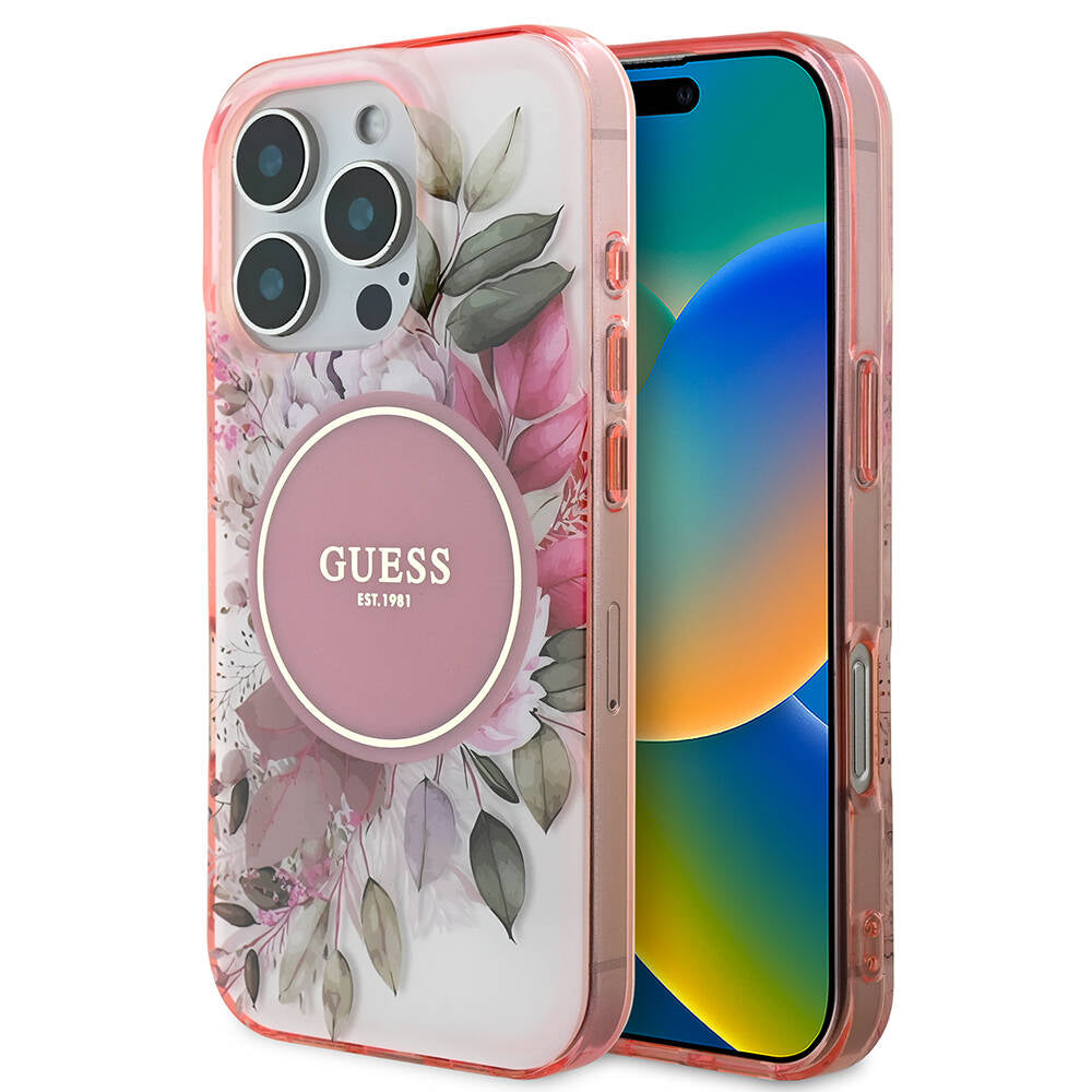 Apple iPhone 16 Pro Max Kılıf Guess Orjinal Lisanslı Magsafe Şarj Özellikli Flower Tonal Circle Kapak Mor