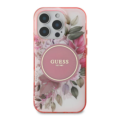 Apple iPhone 16 Pro Max Kılıf Guess Orjinal Lisanslı Magsafe Şarj Özellikli Flower Tonal Circle Kapak Mor