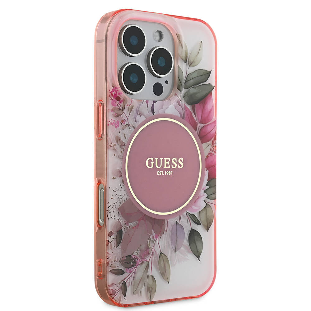 Apple iPhone 16 Pro Max Kılıf Guess Orjinal Lisanslı Magsafe Şarj Özellikli Flower Tonal Circle Kapak Mor
