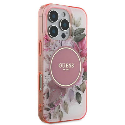Apple iPhone 16 Pro Max Kılıf Guess Orjinal Lisanslı Magsafe Şarj Özellikli Flower Tonal Circle Kapak Mor
