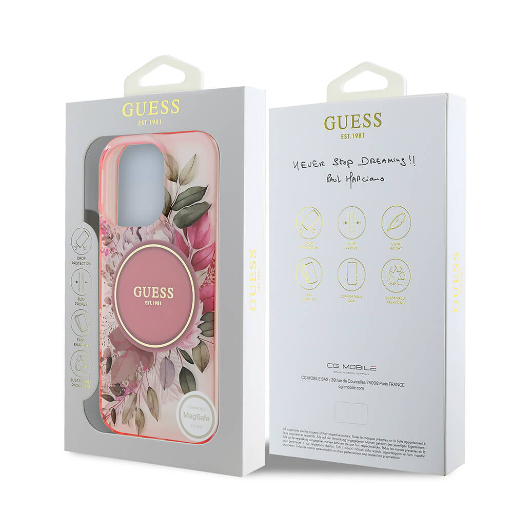 Apple iPhone 16 Pro Max Kılıf Guess Orjinal Lisanslı Magsafe Şarj Özellikli Flower Tonal Circle Kapak Mor