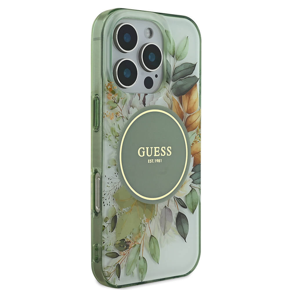 Apple iPhone 16 Pro Max Kılıf Guess Orjinal Lisanslı Magsafe Şarj Özellikli Flower Tonal Circle Kapak Mor