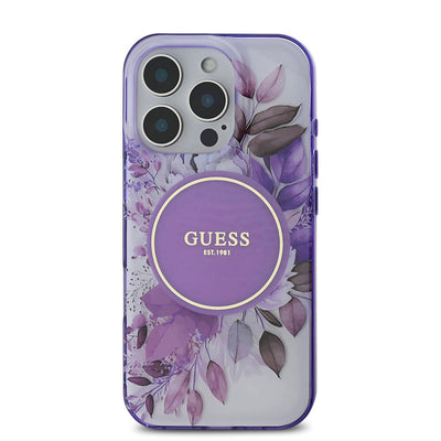 Apple iPhone 16 Pro Max Kılıf Guess Orjinal Lisanslı Magsafe Şarj Özellikli Flower Tonal Circle Kapak Mor