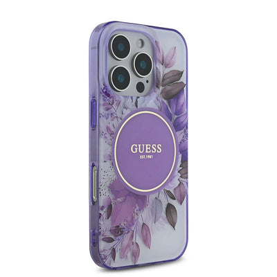 Apple iPhone 16 Pro Max Kılıf Guess Orjinal Lisanslı Magsafe Şarj Özellikli Flower Tonal Circle Kapak Mor