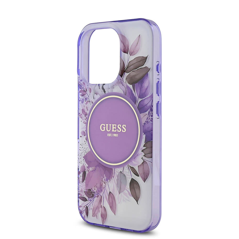 Apple iPhone 16 Pro Max Kılıf Guess Orjinal Lisanslı Magsafe Şarj Özellikli Flower Tonal Circle Kapak Mor