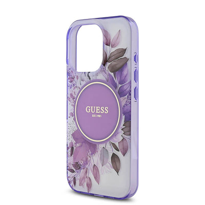 Apple iPhone 16 Pro Max Kılıf Guess Orjinal Lisanslı Magsafe Şarj Özellikli Flower Tonal Circle Kapak Mor