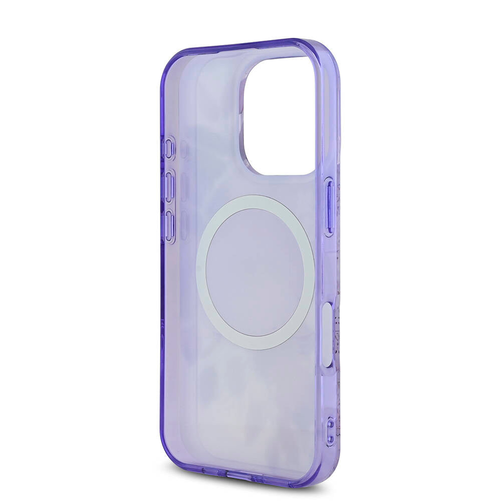 Apple iPhone 16 Pro Max Kılıf Guess Orjinal Lisanslı Magsafe Şarj Özellikli Flower Tonal Circle Kapak Mor