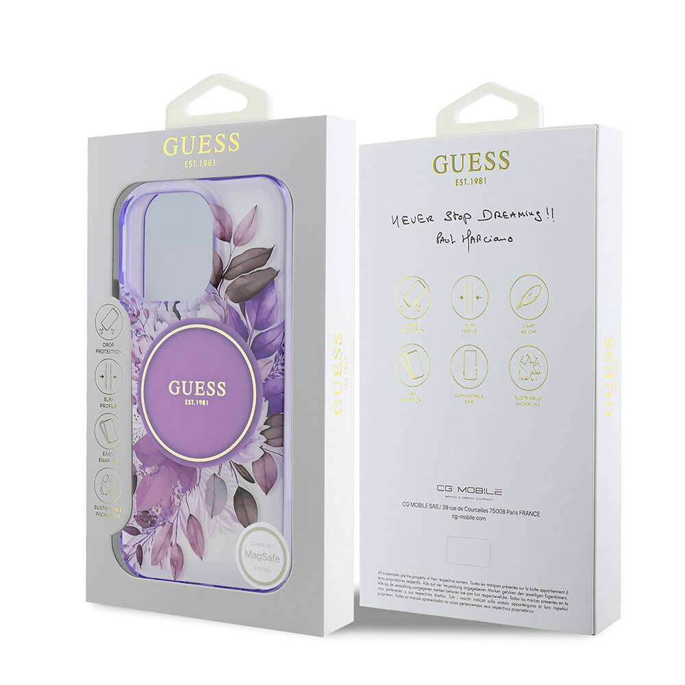 Apple iPhone 16 Pro Max Kılıf Guess Orjinal Lisanslı Magsafe Şarj Özellikli Flower Tonal Circle Kapak Mor