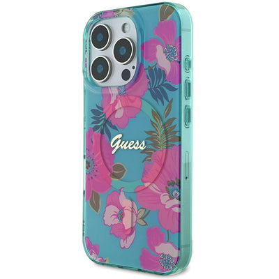 Apple iPhone 16 Pro Max Kılıf Guess Orjinal Lisanslı Magsafe Şarj Özellikli Flower Tone On Tone Ring Kapak Pembe