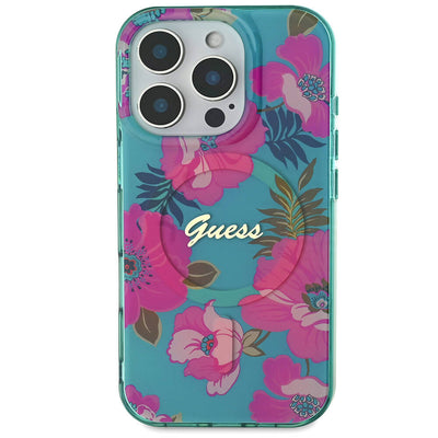 Apple iPhone 16 Pro Max Kılıf Guess Orjinal Lisanslı Magsafe Şarj Özellikli Flower Tone On Tone Ring Kapak Pembe