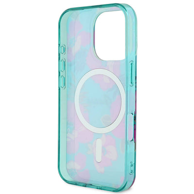 Apple iPhone 16 Pro Max Kılıf Guess Orjinal Lisanslı Magsafe Şarj Özellikli Flower Tone On Tone Ring Kapak Pembe