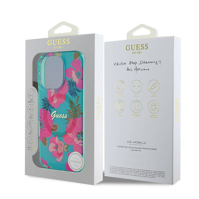 Apple iPhone 16 Pro Max Kılıf Guess Orjinal Lisanslı Magsafe Şarj Özellikli Flower Tone On Tone Ring Kapak Pembe