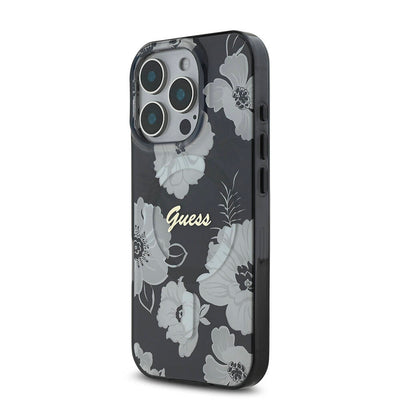 Apple iPhone 16 Pro Max Kılıf Guess Orjinal Lisanslı Magsafe Şarj Özellikli Flower Tone On Tone Ring Kapak Pembe