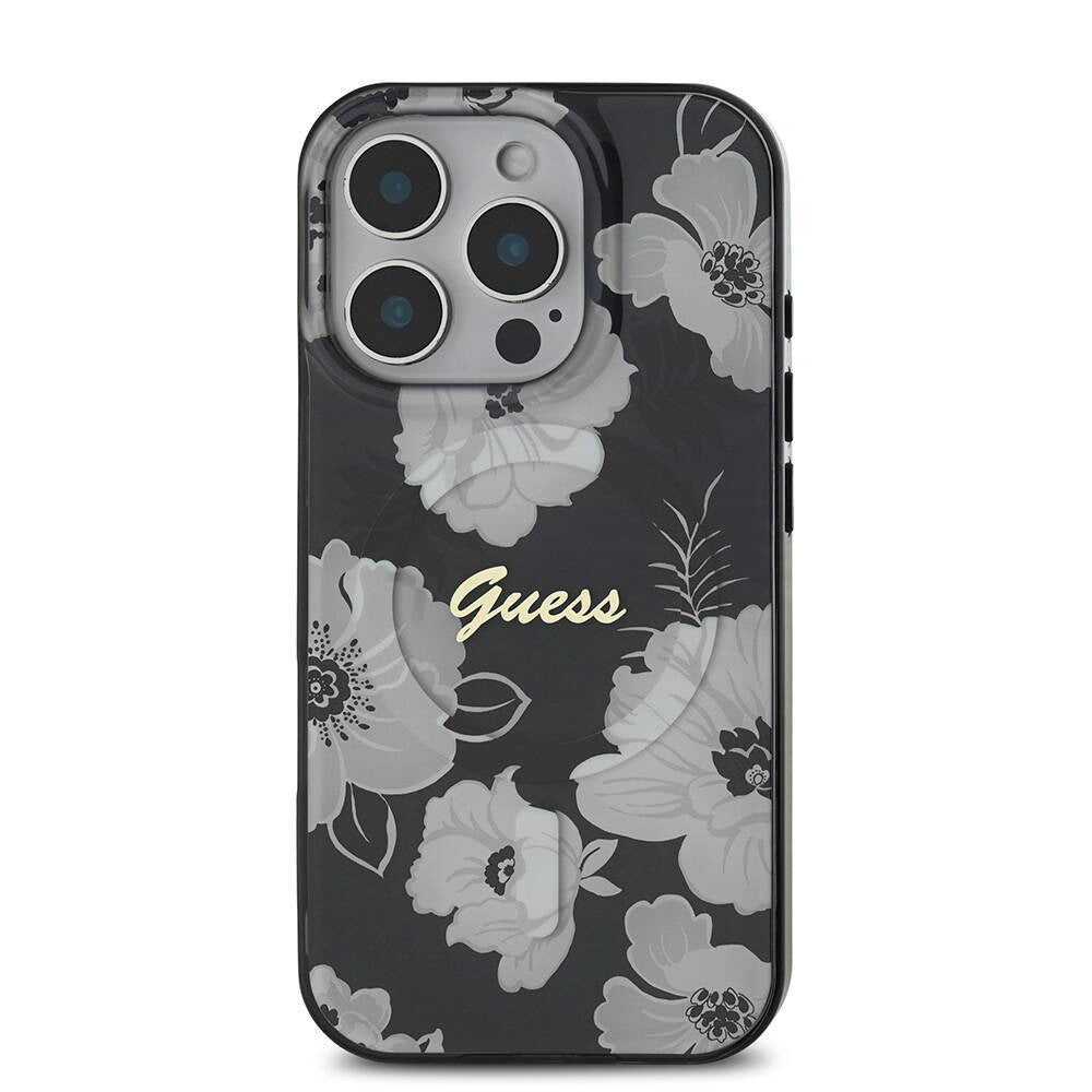 Apple iPhone 16 Pro Max Kılıf Guess Orjinal Lisanslı Magsafe Şarj Özellikli Flower Tone On Tone Ring Kapak Pembe