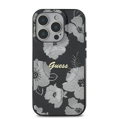 Apple iPhone 16 Pro Max Kılıf Guess Orjinal Lisanslı Magsafe Şarj Özellikli Flower Tone On Tone Ring Kapak Pembe