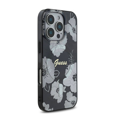 Apple iPhone 16 Pro Max Kılıf Guess Orjinal Lisanslı Magsafe Şarj Özellikli Flower Tone On Tone Ring Kapak Pembe