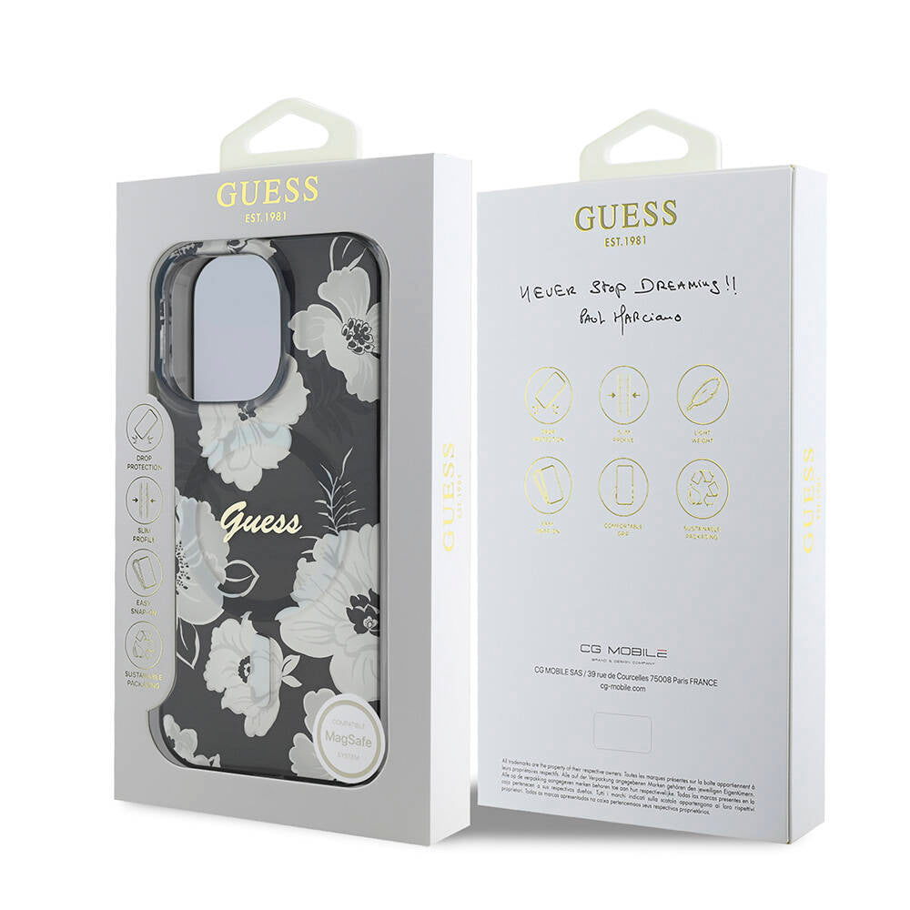 Apple iPhone 16 Pro Max Kılıf Guess Orjinal Lisanslı Magsafe Şarj Özellikli Flower Tone On Tone Ring Kapak Pembe