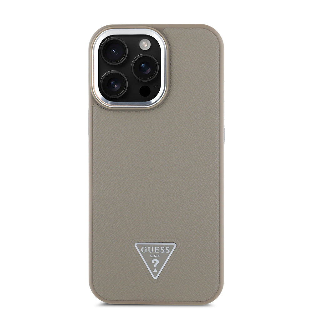 Apple iPhone 16 Pro Max Kılıf Guess Orjinal Lisanslı Magsafe Şarj Özellikli Grained Triangle Kapak Kahverengi