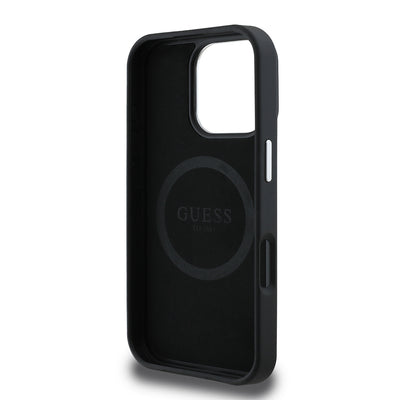 Apple iPhone 16 Pro Max Kılıf Guess Orjinal Lisanslı Magsafe Şarj Özellikli Grained Triangle Kapak Kahverengi