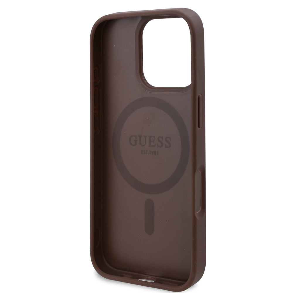 Apple iPhone 16 Pro Max Kılıf Guess Orjinal Lisanslı Magsafe Şarj Özellikli Gül Baskılı 4G Desenli Yazı Logolu Kapak Siyah