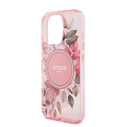 iPhone 16 Pro Max Kılıf Guess Orjinal Lisanslı M-safe Şarj Özellikli IML Baskılı Çiçek İnci Bileklikli Kılıf