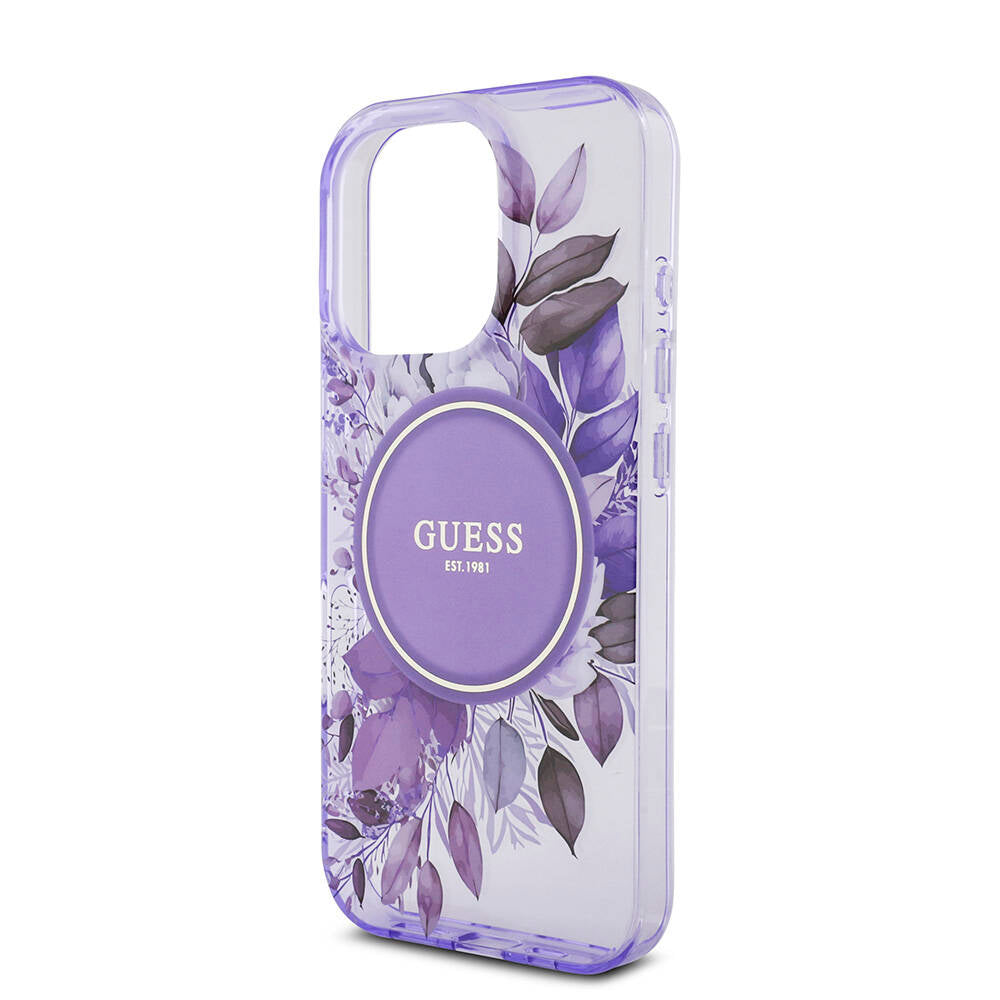 iPhone 16 Pro Max Kılıf Guess Orjinal Lisanslı M-safe Şarj Özellikli IML Baskılı Çiçek İnci Bileklikli Kılıf