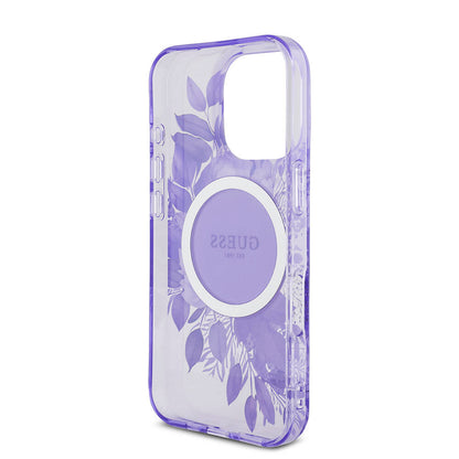 iPhone 16 Pro Max Kılıf Guess Orjinal Lisanslı M-safe Şarj Özellikli IML Baskılı Çiçek İnci Bileklikli Kılıf