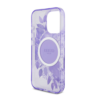 Apple iPhone 16 Pro Max Kılıf Guess Orjinal Lisanslı Magsafe Şarj Özellikli IML Baskılı Çiçek İnci Bileklikli Kapak Yeşil