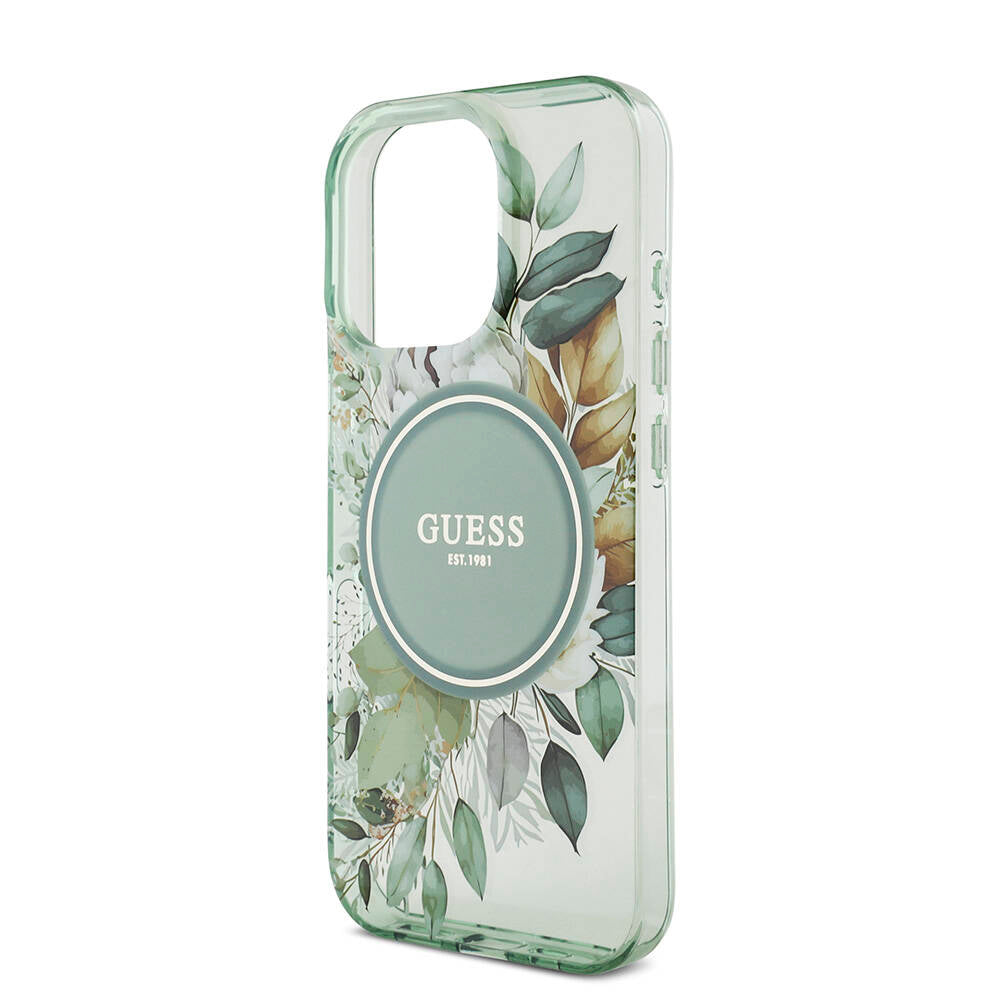 iPhone 16 Pro Max Kılıf Guess Orjinal Lisanslı M-safe Şarj Özellikli IML Baskılı Çiçek İnci Bileklikli Kılıf