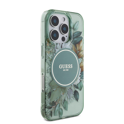 iPhone 16 Pro Max Kılıf Guess Orjinal Lisanslı M-safe Şarj Özellikli IML Baskılı Çiçek İnci Bileklikli Kılıf