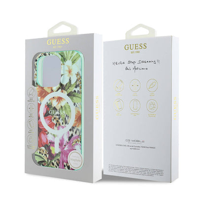 Apple iPhone 16 Pro Max Kılıf Guess Orjinal Lisanslı Magsafe Şarj Özellikli IML Baskılı Jungle Ring Kapak Mor