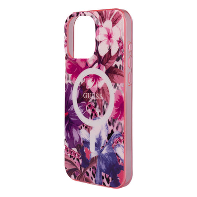 Apple iPhone 16 Pro Max Kılıf Guess Orjinal Lisanslı Magsafe Şarj Özellikli IML Baskılı Jungle Ring Kapak Mor