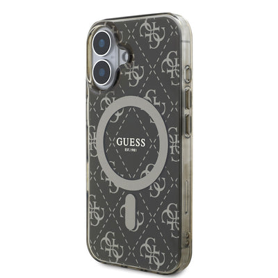 Apple iPhone 16 Pro Max Kılıf Guess Orjinal Lisanslı Magsafe Şarj Özellikli IML Baskılı Klasik Logolu 4G Desenli Kapak Kahverengi