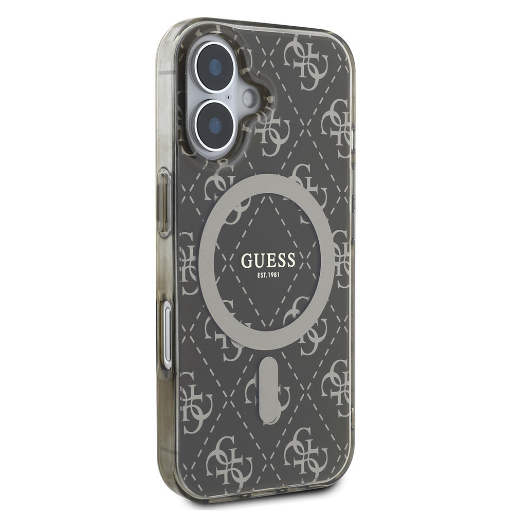 Apple iPhone 16 Pro Max Kılıf Guess Orjinal Lisanslı Magsafe Şarj Özellikli IML Baskılı Klasik Logolu 4G Desenli Kapak Kahverengi