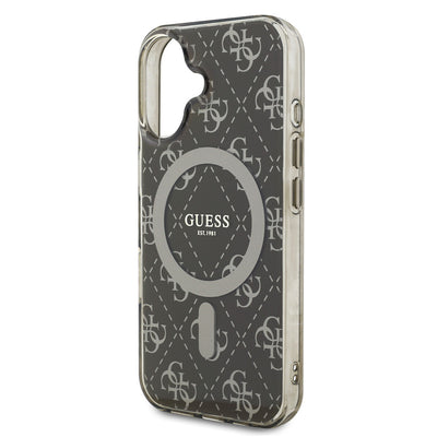 Apple iPhone 16 Pro Max Kılıf Guess Orjinal Lisanslı Magsafe Şarj Özellikli IML Baskılı Klasik Logolu 4G Desenli Kapak Kahverengi
