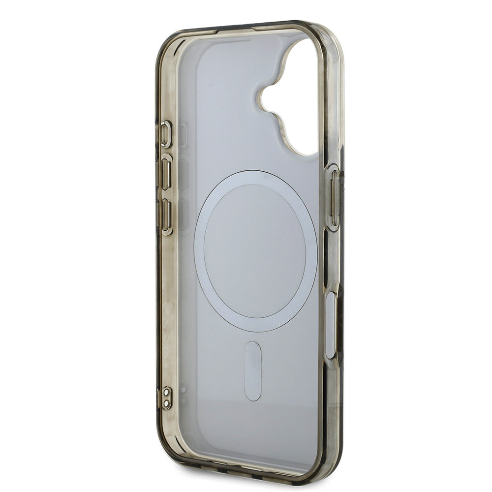 Apple iPhone 16 Pro Max Kılıf Guess Orjinal Lisanslı Magsafe Şarj Özellikli IML Baskılı Klasik Logolu 4G Desenli Kapak Kahverengi